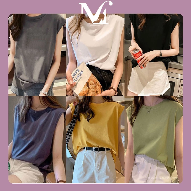 Women's Sleeveless Shirt Cute Korean Loose T-Shirt Fashion teen clothes Minimalist t-shirt solid