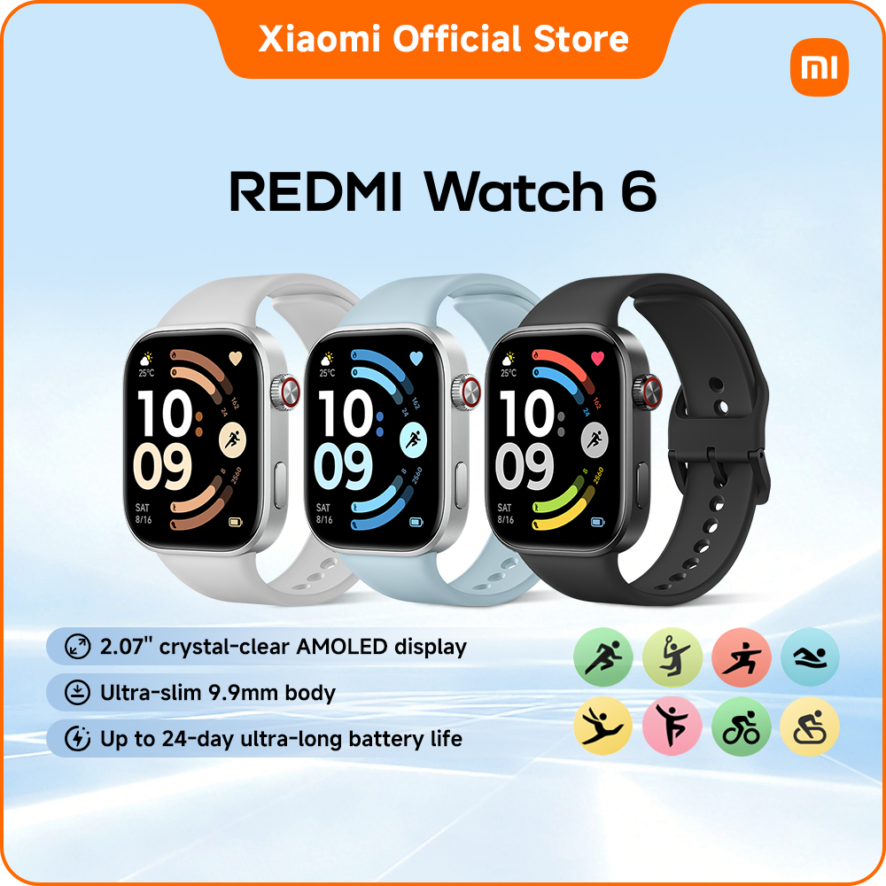 #XiaomiSmartWatch ✨Meet the all-new #RedmiWacth6! A massive 2.07" AMOLED display, Ultra-slim 9.9mm body and 24-day battery life. Get it at an unbeatable launch price💰plus extra #ShopeeExclusive discount! Comes with a #freestrap🎉 Grab yours now⚡️