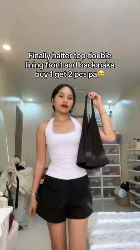 Halter Top Buy 1 Take 1 Free(Total of 2pcs) Slim-fitting Cotton Plain Basic Fabric Straps Womenswear#MassMuraSaShopee #freecoinshopee