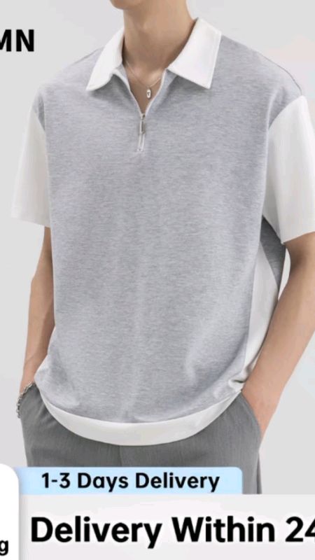 iymuymn Short Sleeve Polo Shirt For Men Half Zipper And Collar Polo Shirt PLUS SIZE
