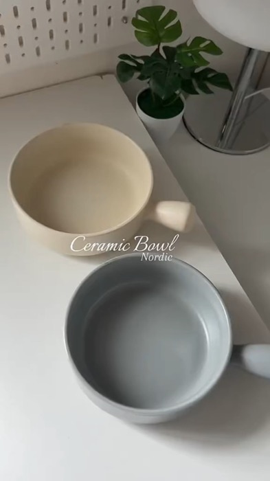 ￼Ceramic Bowl with Handle Nordic Style Home Kitchen Soup Salad Bowl Noodle Bowl #ceramicbowl #nordic #bowl #buy1take1 #shopee