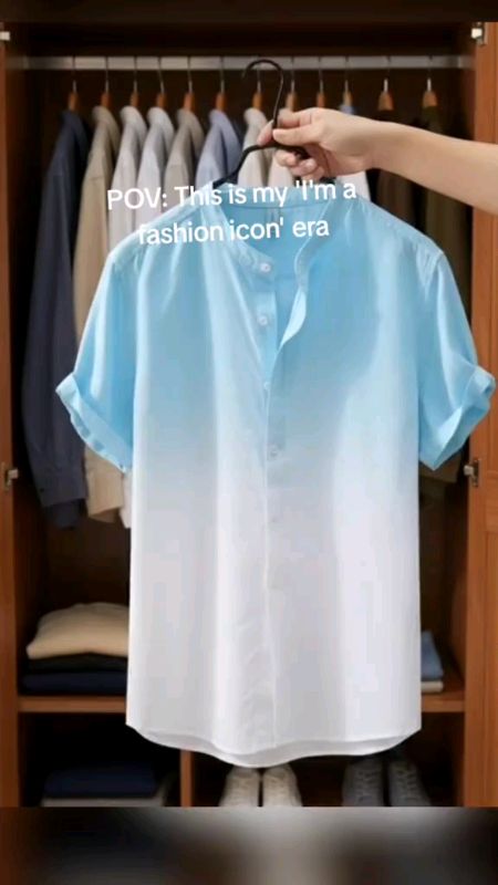 Hawaii Half Short-Sleeved Shirt Men Stand-Up Collar Ice Silk Beach Fresh Gradient Colorful Ruffian Handsome Casual Shirt #trending #followers