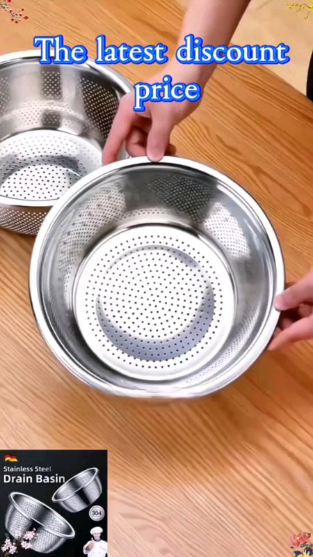 Stainless Steel Strainer Basin Multi-Use Food Washing Mixing Bowl Big Colander Kitchen Drainer#KitchenHacks #kitchenuse #kitchentools #strainer