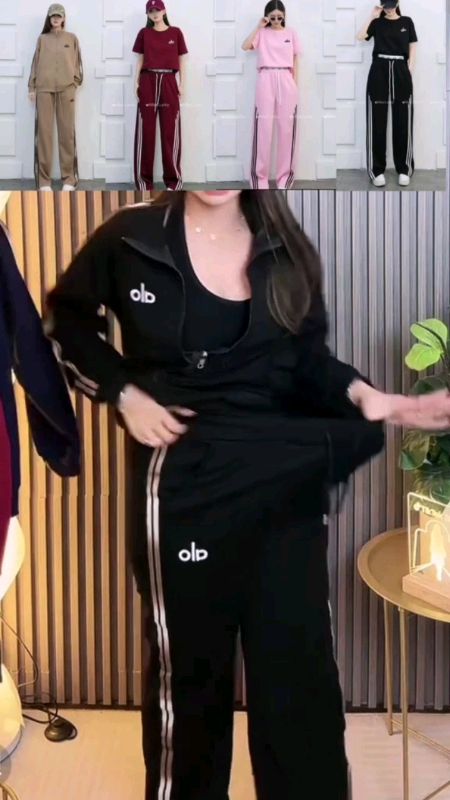 baao Retro Two-Tone Raglan Sleeve Half-Zip Cropped Top + Wide-Leg Pants terno set#MasMuraSaShopee #freecoinsinshopeevedio