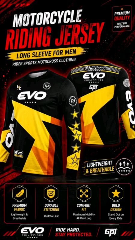 Black yellow geometric long sleeve motorcycle riding jersey. #RidingJersey #MotocrossJersey #LongSleeveJersey #MotorcycleGear #StreetRiding