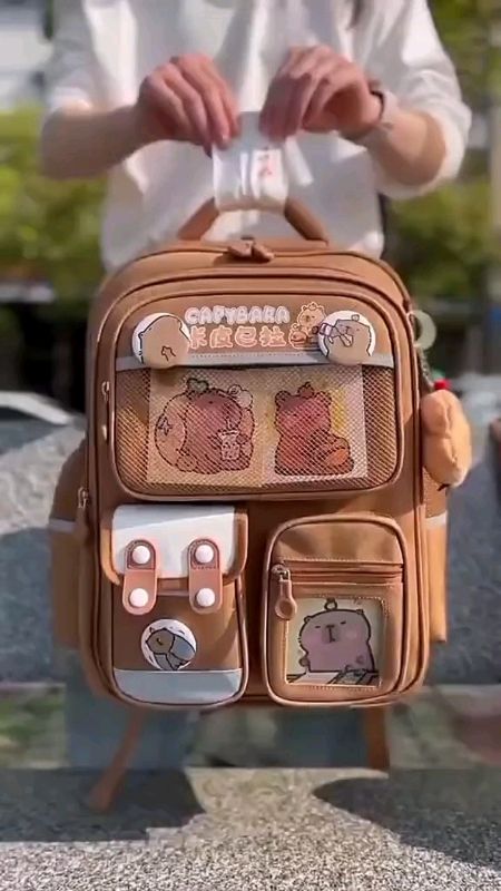 NEW Capybara Children's  School Bag Multiple space Large Capacity Waterproof Kids School  backpack Spine Protection Load Reduction Unisex  Primary Stu