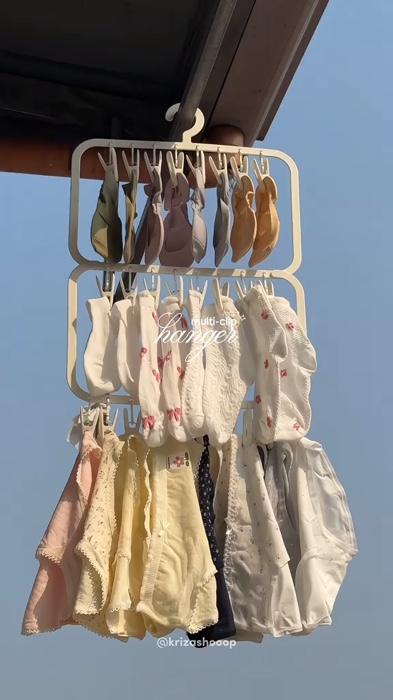 been using this multi-clip hanger for laundry days 🥰🤍 #hanger #hangerclips #hangerclip #cliphanger #hangerforclothes #MasMuraSaShopee
