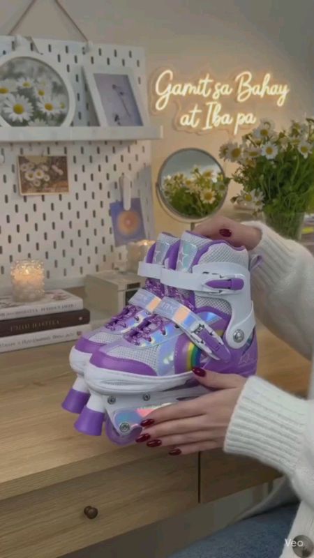 Vivid 2026 Adjustable Double Roller Skate Shoes For Kids 4-Wheel Flash Roller Skates For Beginners#murasasopee🥰