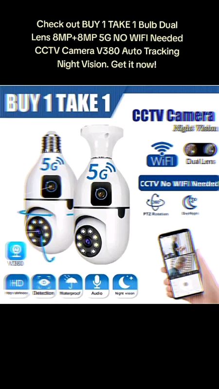 #BUY1TAKE1 #Bulb #dualLens #CCTV #Camera 5G 8MP+8MP No WIFI Needed #Connect To #cellphone #Auto #tracking #trending #tool #fashion #diy