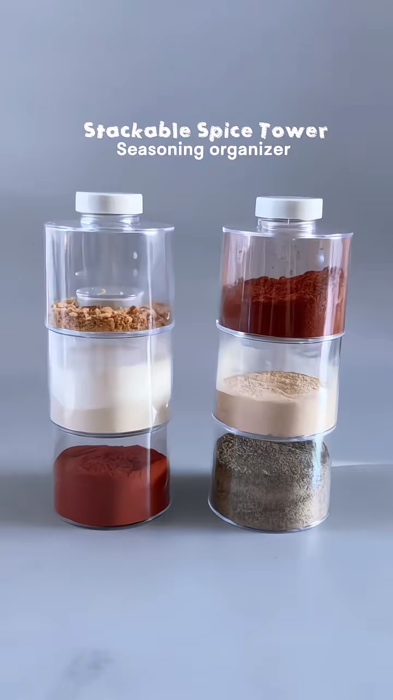 6pcs Spice Tower Plastic Jar Rack Set Salt & Pepper Herb Spice Bottles Organizer Stacking Condiments#spicetower #masmurasashoppee #fyp #kitchenfinds