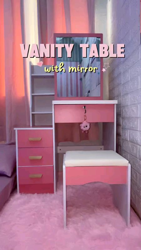 Dressing Table With Drawer & Mirror Vanity Table Makeup Table Multiple Storage Spaces #FreeCoinsInShopeeVideo #freecoinsashopeevideo #trending