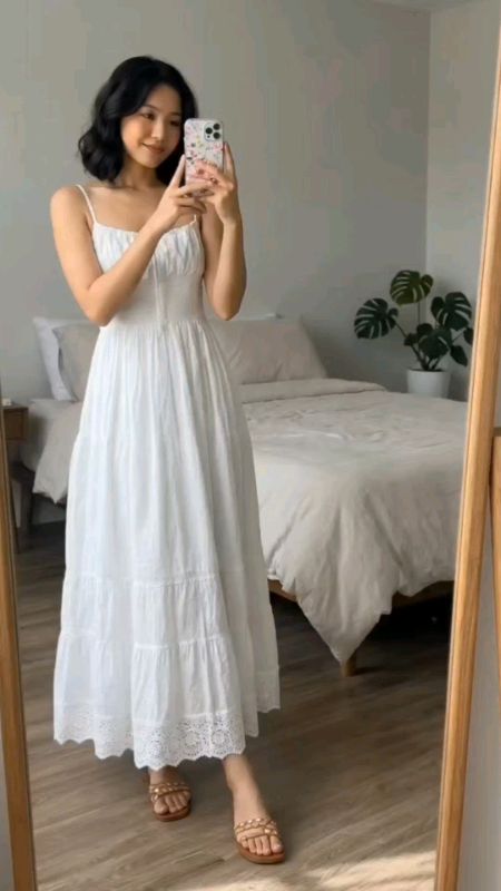 Soft, sweet, and effortlessly elegant✨️ This white flowy dress is your go-to for that fresh glow. Perfect for brunch dates and beach strolls. 🤍