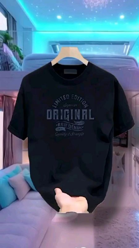 Men's Heavyweight Cotton T-Shirt - Navy Blue Limited Edition Graphic Tee, Regular Fit Crew Neck Shor#FreeCoinsInShopeeVideo #MasMuraSaShopee