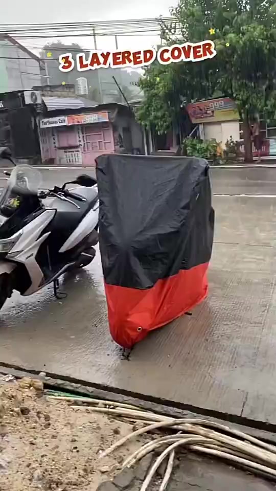 Oimiu 3 Layers Motorcycle Cover Waterproof Motor Cover Honda Click 125i Black Silver L/XL