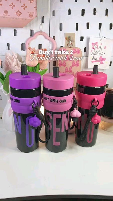 900ml Straw water bottle with rope outdoor portable tumbler #tumbler #cute #largecapacity #strawcup #shopee