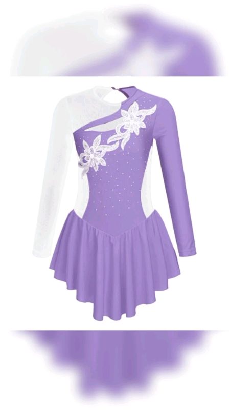 Kids Girls Stylish Clothing Long Sleeve Round Neckline Shiny Rhinestone Flower Decorated Hollow Back  Style Skating Dance Dress #forkids #dress