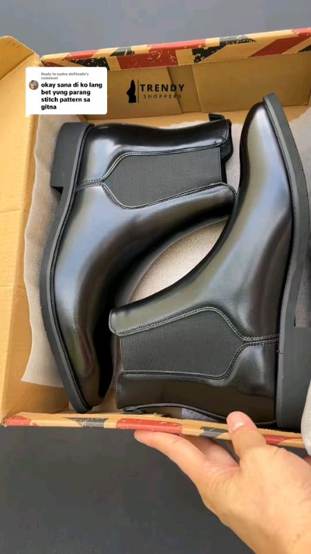Men's Black Leather Chealsea Boots - Retro Style Chunky Heel Comfortable#Qualitysashoppee #MasMuraSaShopee #FreeCoinsSaShopeeVideo