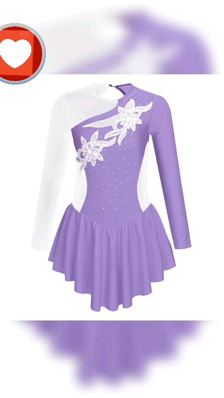Kids Girls Stylish Clothing Long Sleeve Round Neckline Shiny Rhinestone Flower Decorated Hollow Back Patchwork Style Skating #DanceDress