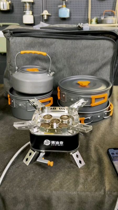 Camping  Set, check  each basket, camping stove  and  camping cooking  set  in different  baskets
