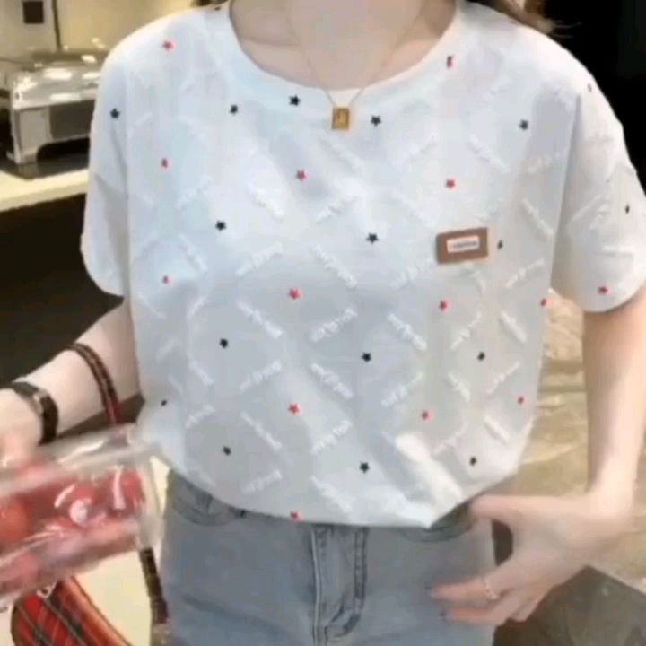 Cotton Blouse Plus Size Women's Summer Korean Style Loose Round Neck Short-sleeved T-shirt #801#cotton #blouse #neat