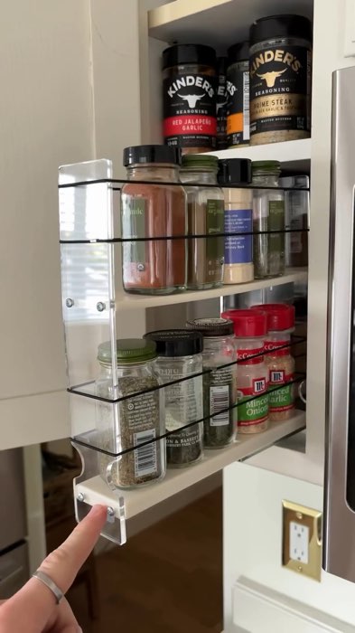 Rack organizer condiments basket pull out stainless steel cabinet with acrylic #kitchengadget #Kitchen #food #XtraChallenge #storage #rack #cabinet