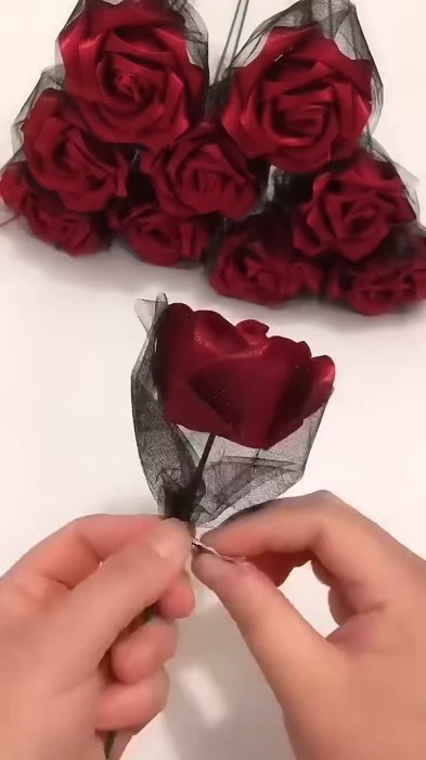 DIY rose flower #rose #ribbon #bouquet #valentines