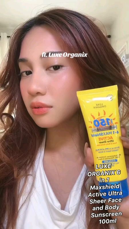 🛒LUXE ORGANIX 6 in 1 Maxshield Active Ultra Sheer Face and Body Sunscreen 100ml#FreeCoinsInShopeeVideo #sunscreen #tindahanbidyos #shopnow #fyp #buy