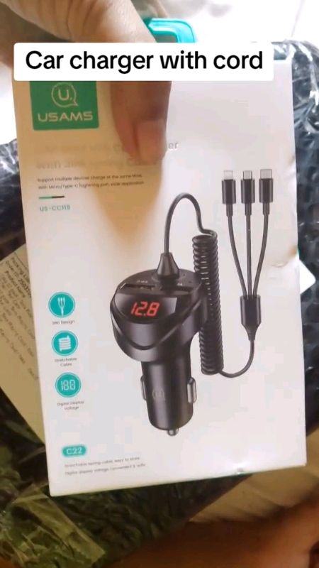 Car Charger One for Three 3.1A Type C with Voltage Display 3 in 1 Mobile Phone Charger #freecoinsinshoppevideo #masmuradito #affordable