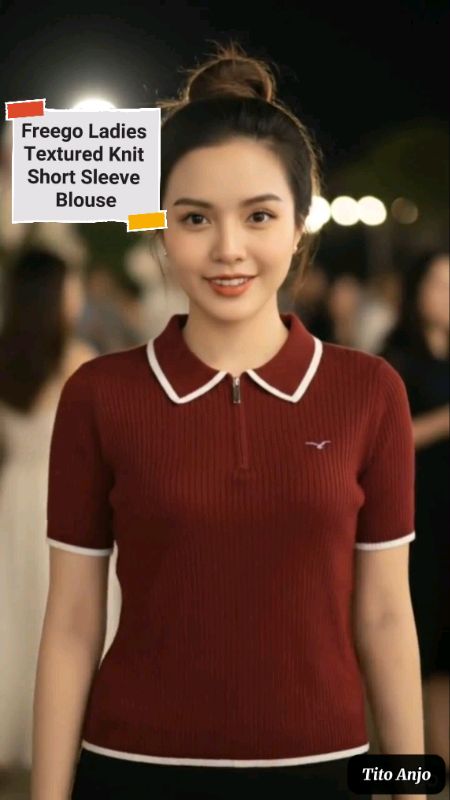 Freego Ladies Textured Knit Short Sleeve Blouse – Elegant Casual Top #blouse #knittedblouse #womensblouse #womensoutfit #freego