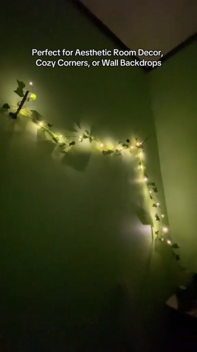 Transform your space into a dreamy escape! Perfect for bedrooms, dorms, photo walls & cozy corners. #ledlights #vineleaf #evergreen #lights #aesthetic