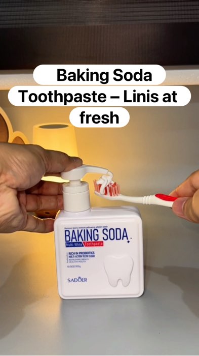 Pump type toothpaste with baking soda and probiotic formula. Helps keep breath feeling fresh and mouth feeling clean. #sadoer #bakingsoda #toothpaste