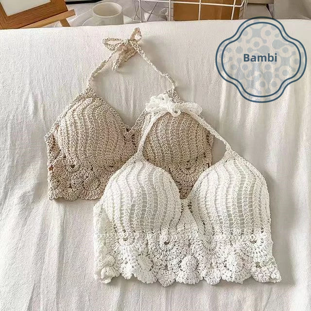 2023 New Crochet Top Knitted Bikini Swimwear Top Hawaiian Beach Outfit Swimsuit For Women