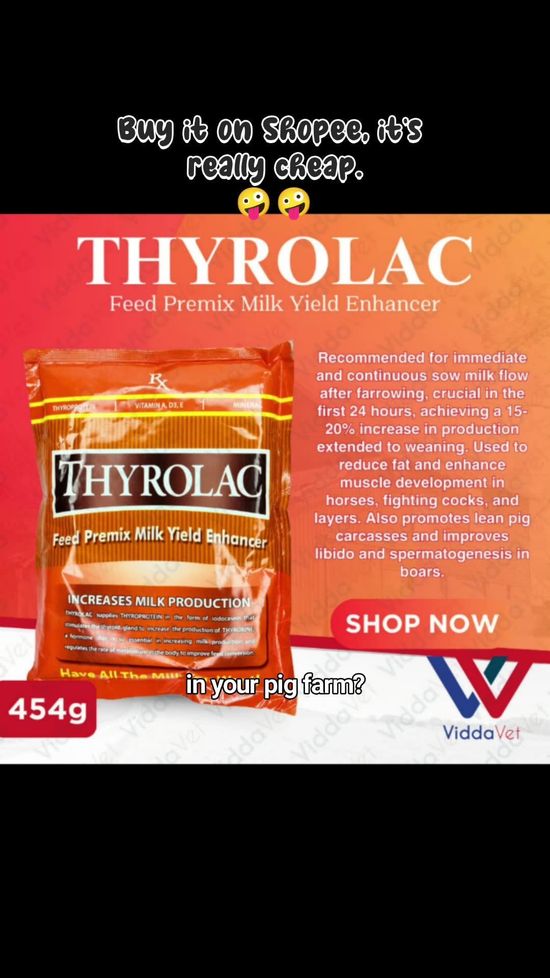 Thyrolac 454g Feed Premix Milk Enhancer for pigs Animal Health Supplements